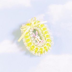 💖 SOLD 💖 Vintage Easter Bunny Ruffle Beaded Canary Yellow Pin Brooch